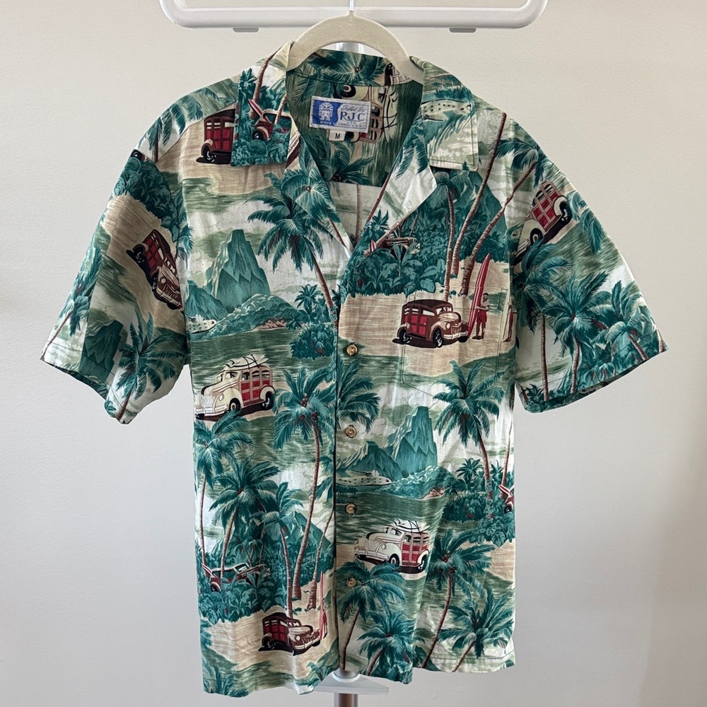 Hawaiian Green Tropical Print Men's Shirt vintage
